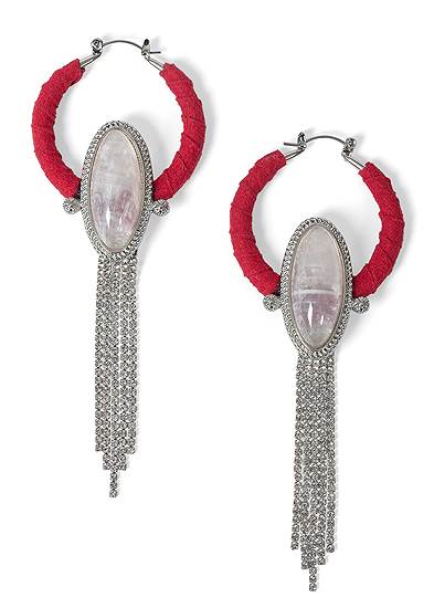 Stone/Tassel Hoop Earrings