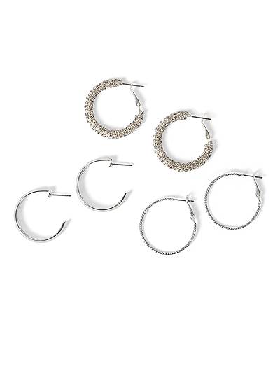 Silver Hoop Earrings Set