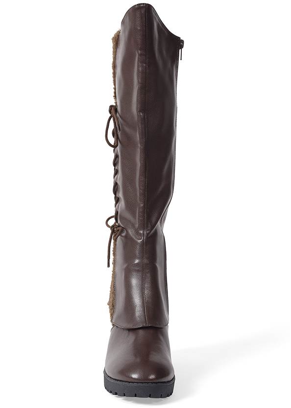 Shoe series front view Sherpa Lace-Up Calf Boots