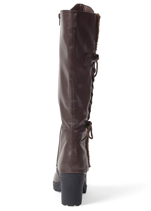 Shoe series back view Sherpa Lace-Up Calf Boots