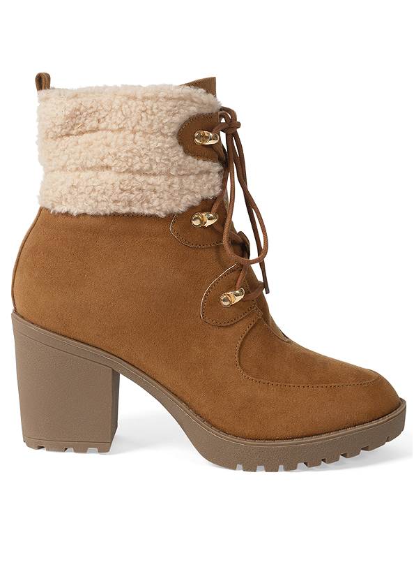 Shoe series side view Sherpa Lace-Up Booties
