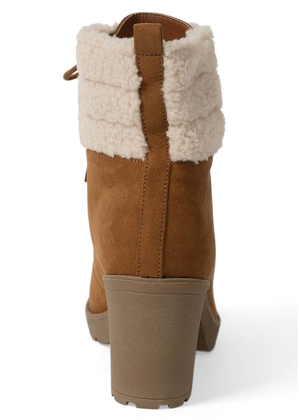 Shoe series back view Sherpa Lace-Up Booties