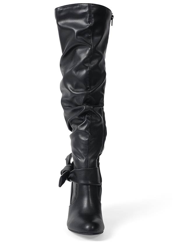 Shoe series front view Slouchy High Heel Bow Boots