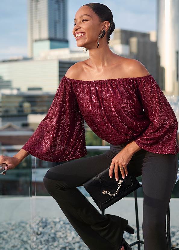 Cropped front view Off-The-Shoulder Sequin Top