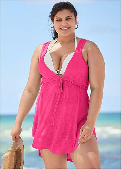 Plus Size Deep V Cover-Up Beach Dress