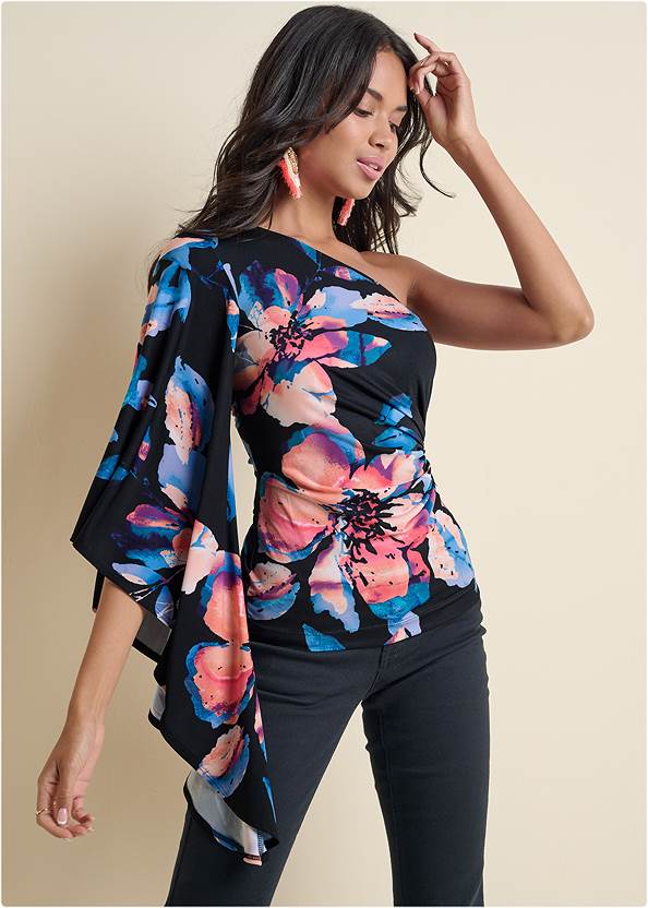 Front View One-Shoulder Printed Top