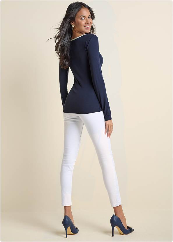Full back view Keyhole Long Sleeve Top