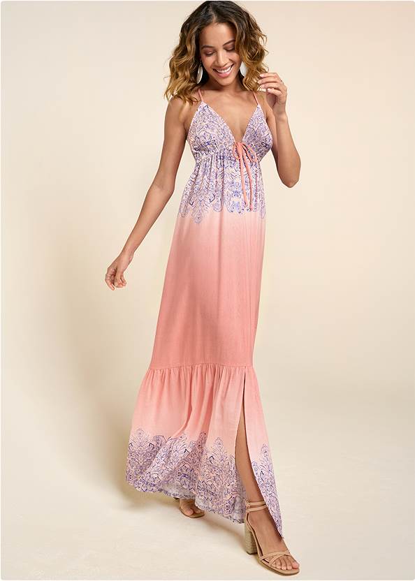 Printed Linen Plunge Dress,Pearl By Venus® Strapless Bra,Lori Block Heel Sandals