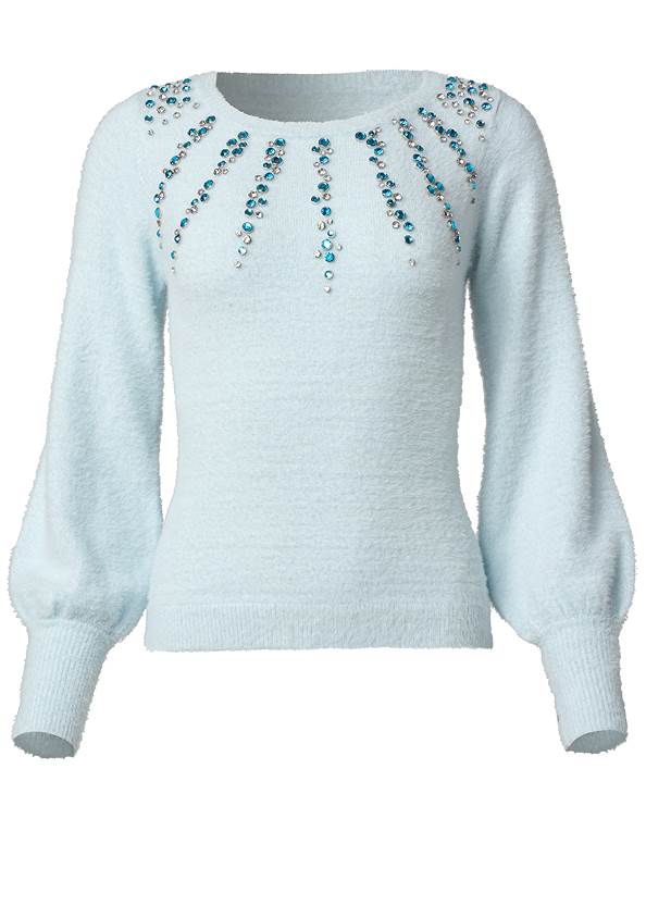 Jeweled Feather-Soft Sweater in Heathered Blue | VENUS