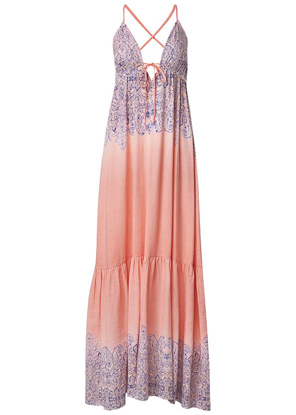 Ghost with background  view Printed Linen Plunge Dress