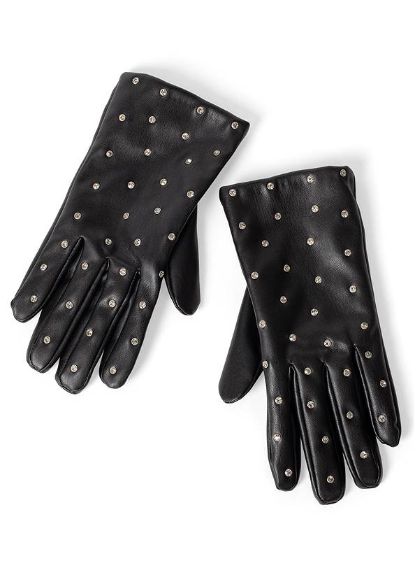 Faux-Leather Studded Gloves