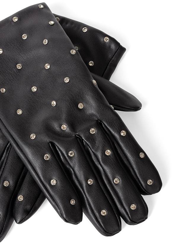 Cropped front view Faux-Leather Studded Gloves