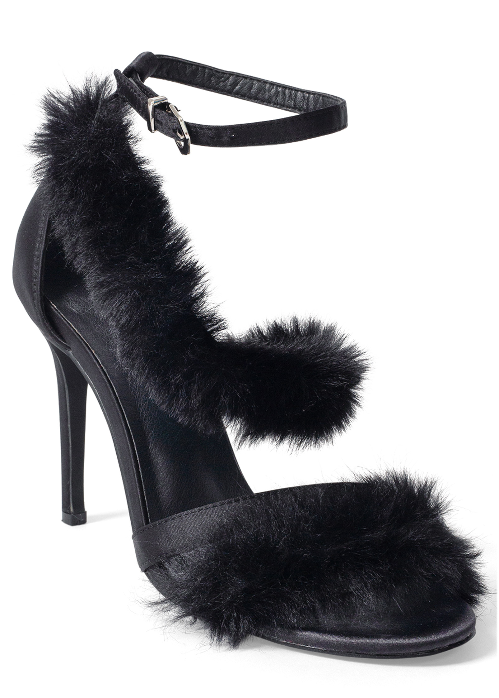 Black heels outlet with fluffy front