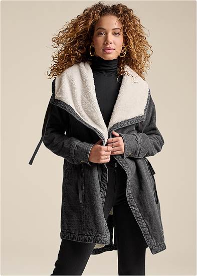 Plus Size Sherpa Lined Denim Coat