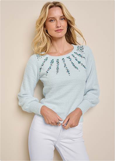 Plus Size Jeweled Feather-Soft Sweater