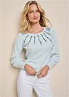 Cropped Front View Jeweled Feather-Soft Sweater
