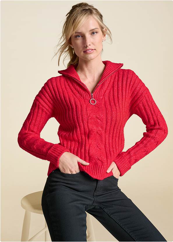 Cropped Front View Quarter Zip Sweater