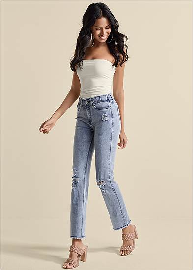 Plus Size Elastic Waist Straight Jeans
