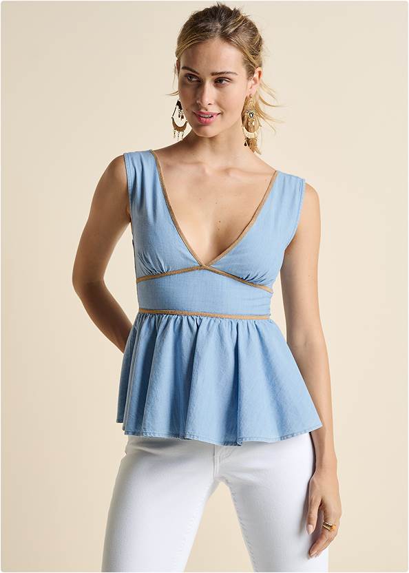 Front View Chambray Babydoll Top