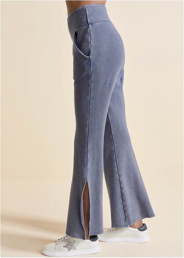 Waist down side view Washed Slit Flare Leg Pants