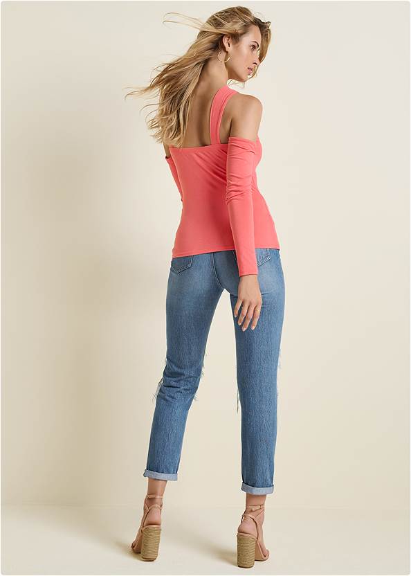 Full back view Cold-Shoulder Long Sleeve Top