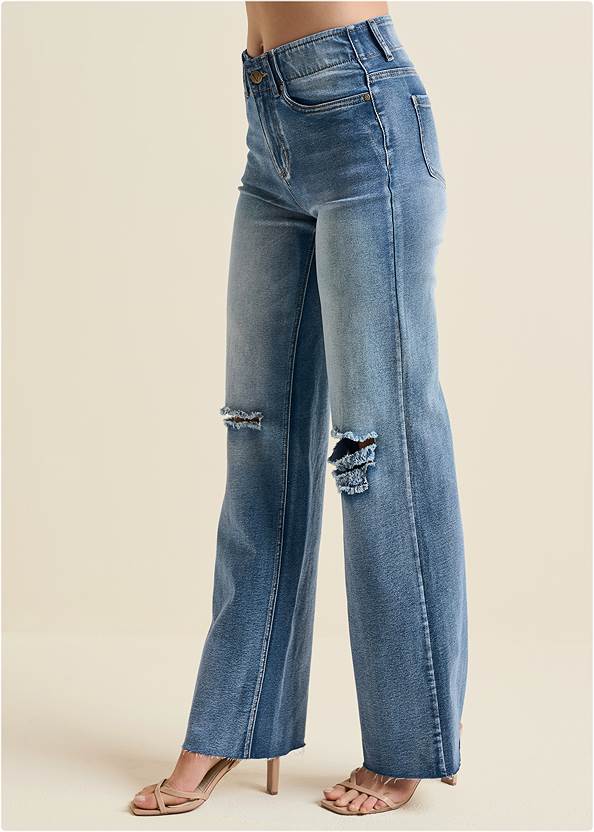 Back View Elastic Waist Wide-Leg Jeans