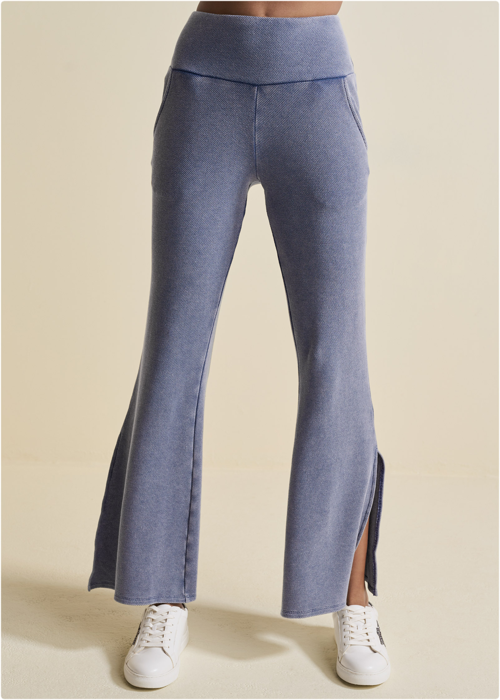 WASHED SLIT FLARE LEG PANTS in Dark Blue | VENUS