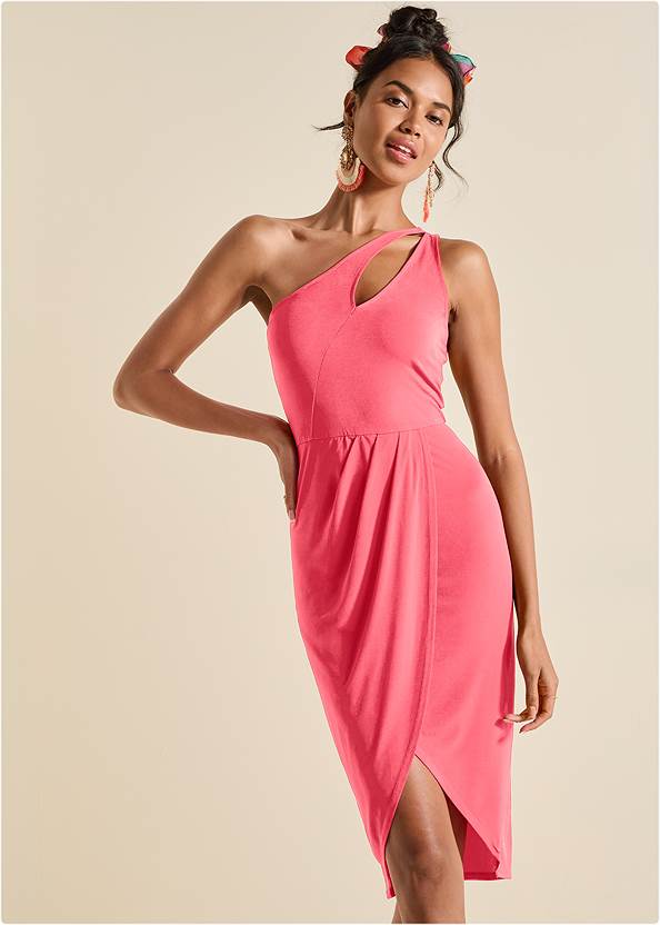 Cropped front view One-Shoulder Cutout Dress