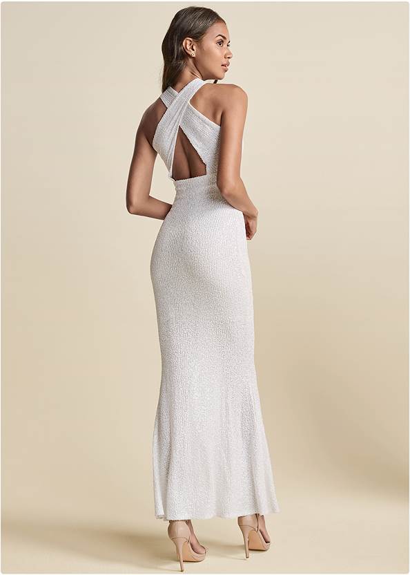 Back View Sequin Keyhole Gown