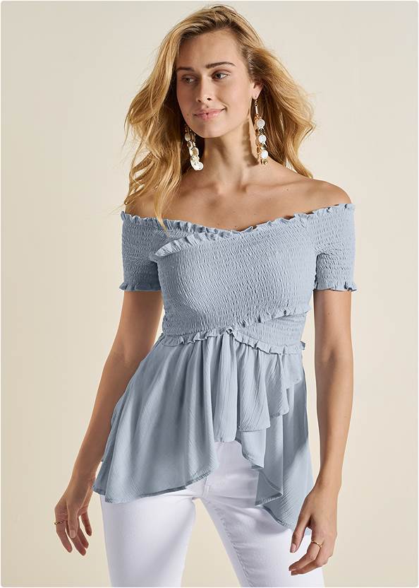 Cropped front view Smocked Babydoll Top