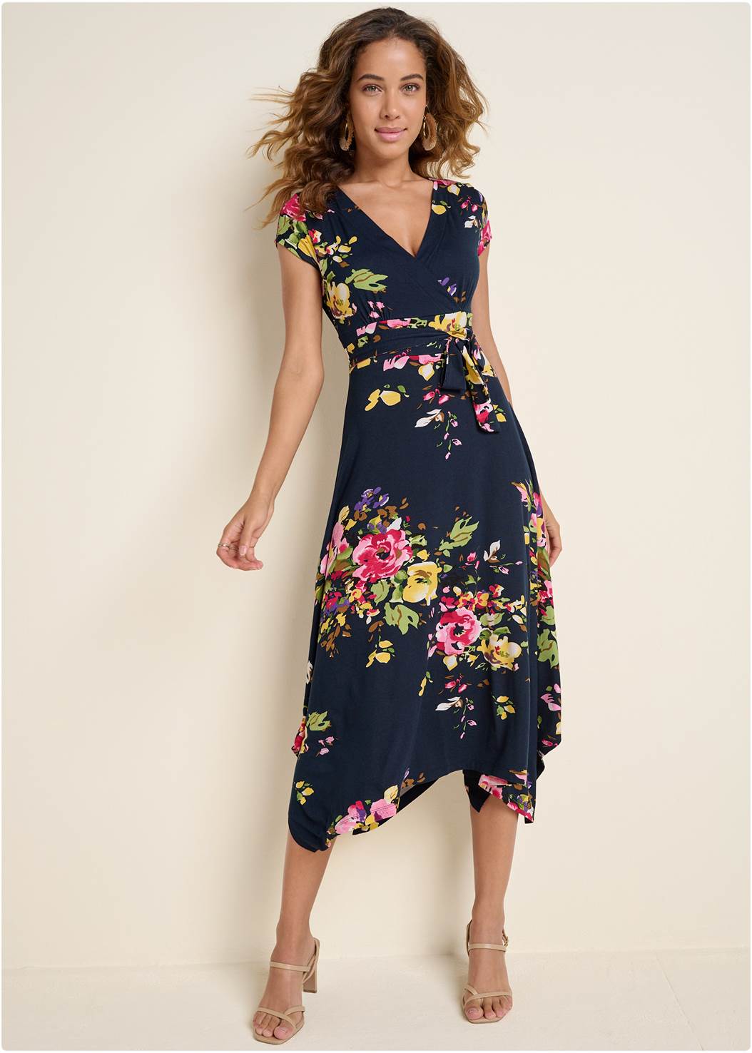 Floral Printed Dress in Navy Multi | VENUS