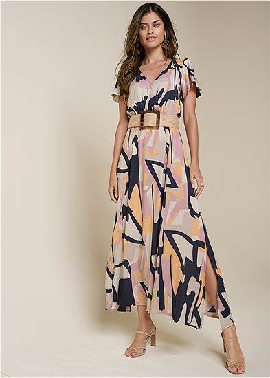 Plus Size Abstract Print Maxi Dress