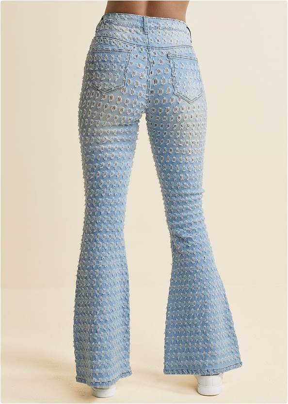 Back View Laser Etched Flare Jeans