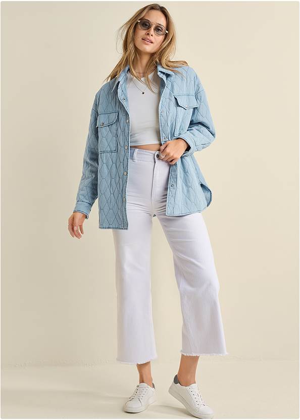Full Front View Oversized Denim Quilted Jacket