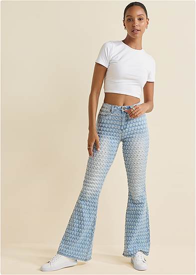 Plus Size Laser Etched Flare Jeans
