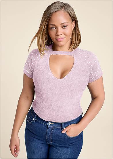 Plus Size Pearl Short Sleeve Sweater