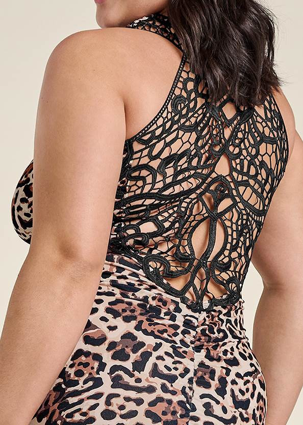 Alternate View Crochet Back Leopard Dress