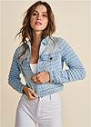 Cropped Front View Laser Distress Jean Jacket