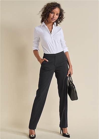 Plus Size High-Rise Straight Trousers
