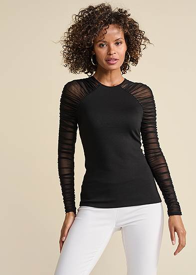 Plus Size Mesh Ruched Top