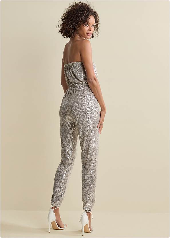 Full back view Sequin Jogger Jumpsuit