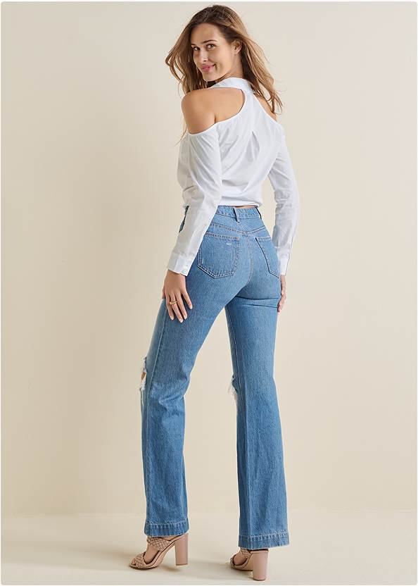 Back View Cold-Shoulder Button-Up Top