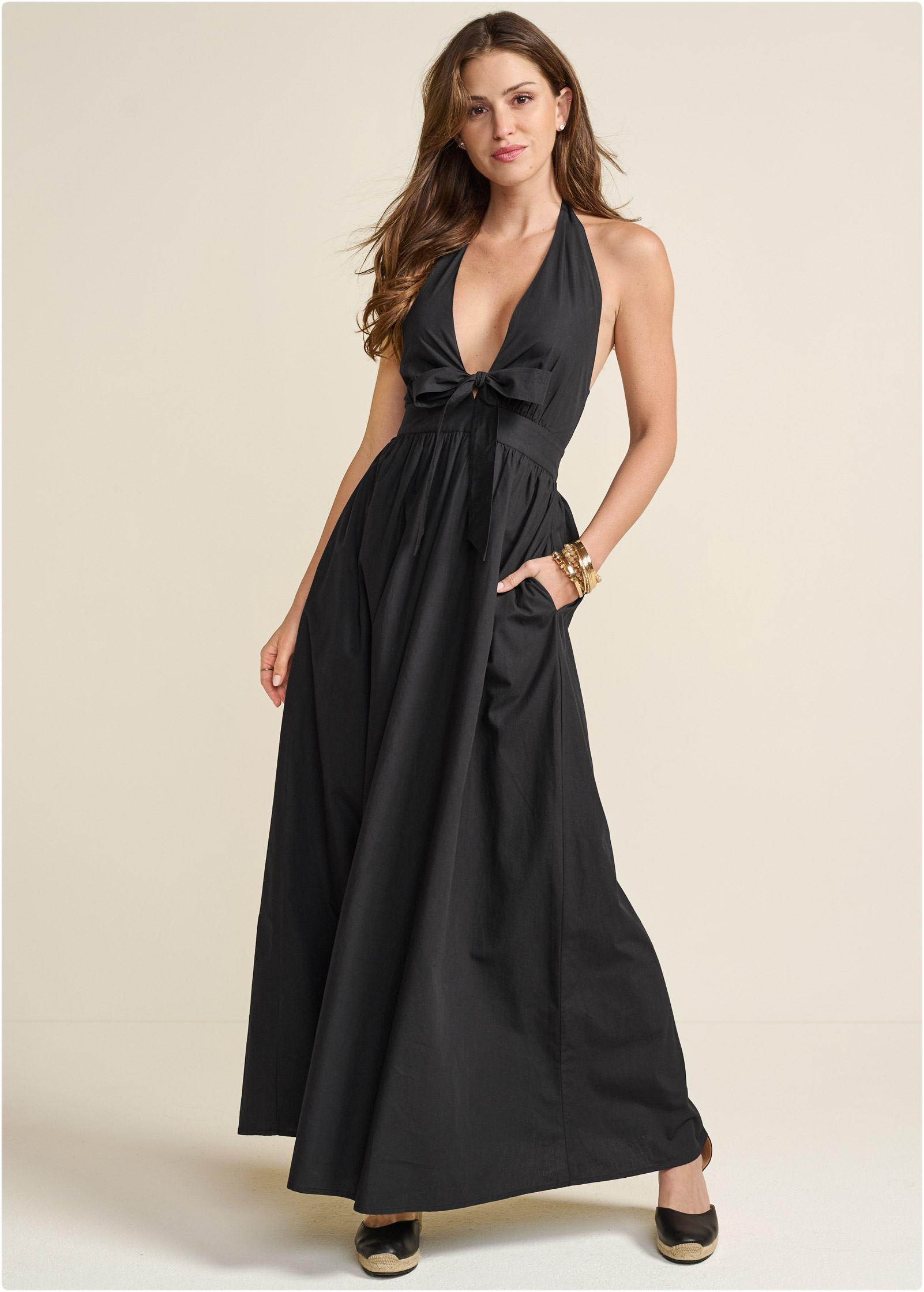 Plunging v outlet neck maxi dress