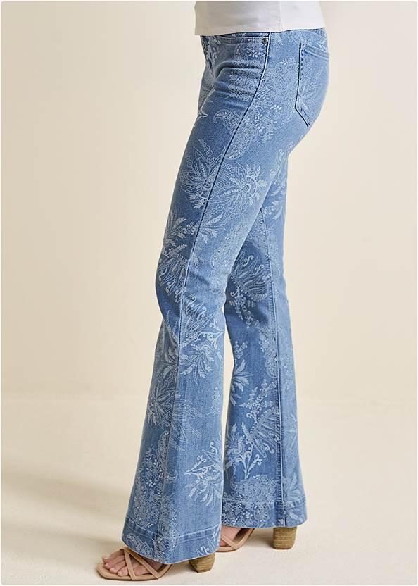 Alternate View Allover Print Flare Jeans
