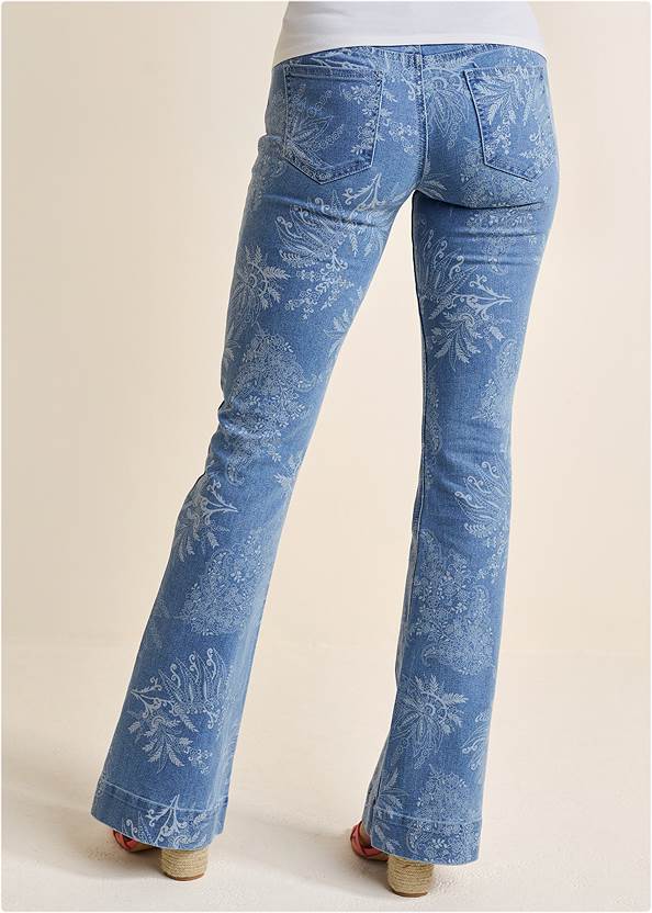 Back View Allover Print Flare Jeans