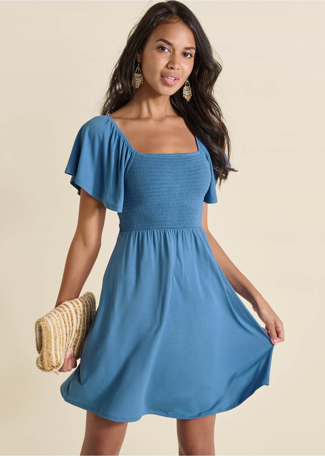 Back Detail Smocked Dress - Blue | VENUS