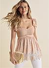 Cropped Front View Lace Detail Babydoll Top