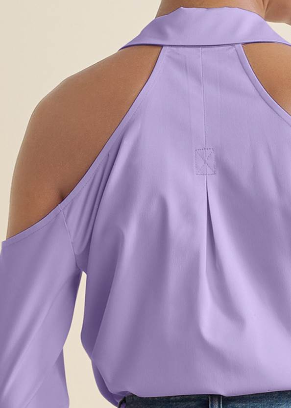 Back View Cold-Shoulder Button-Up Top
