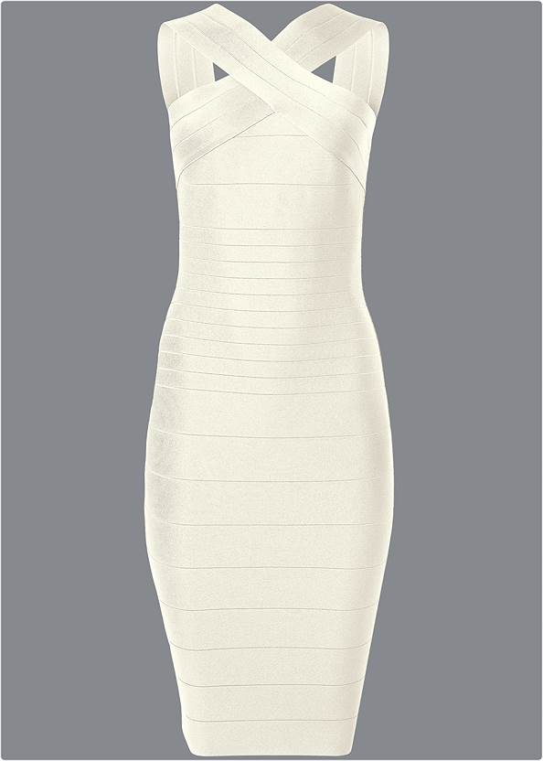 forsinke tyktflydende Lår Cross-Neck Bandage Dress in White | VENUS