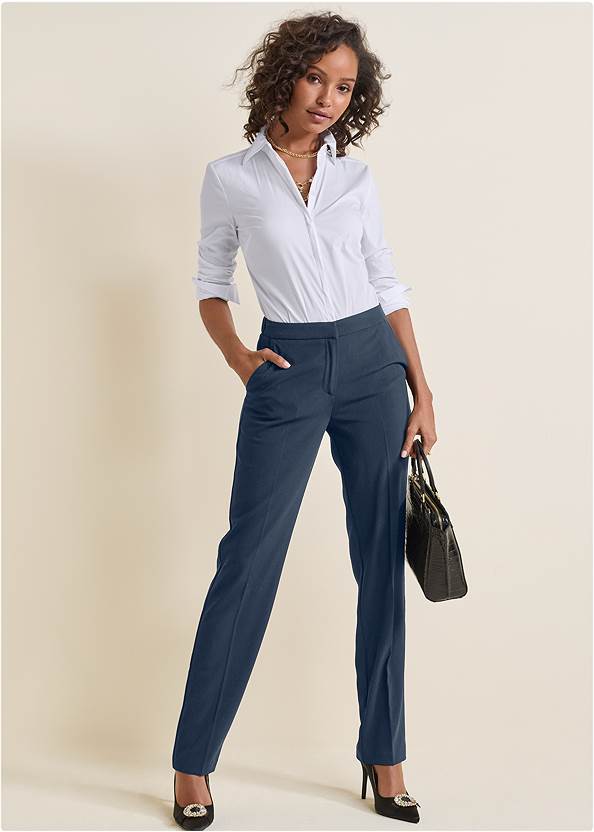 High-Rise Straight Trousers,Tailored Button-Up Bodysuit,Basic Cami Two Pack,Boyfriend Blazer,Laura Pumps